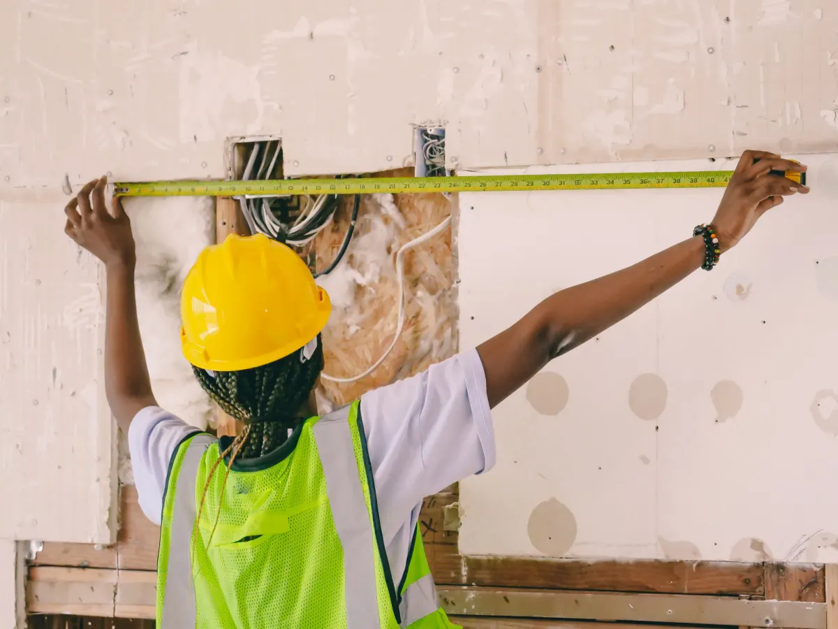 Cut-out measured across an opened wall with the insulation and cavity behind it exposed